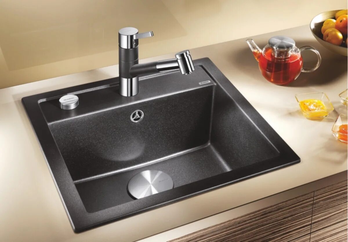Кухонные мойки из искусственного камня фото Мойка кухонная Blanco Dalago 5 антрацит квадратная, 51.5x51 см 518521 купить онл