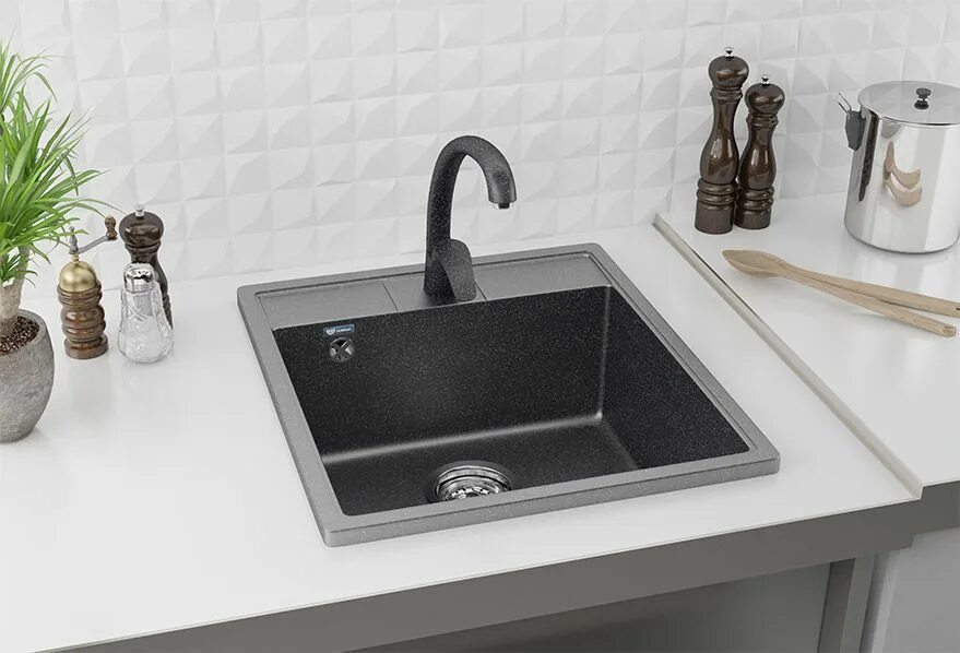 Кухонные мойки из камня фото Смеситель Ulgran U-007(308) черный, для кухонной мойки, Ulgran 007(308) купить п