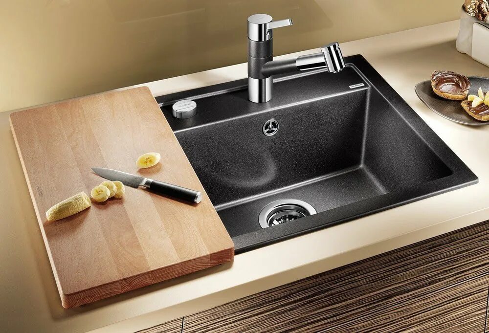 Кухонные мойки в интерьере кухни фото Кухонная мойка Blanco DALAGO 5 SILGRANIT PuraDur 518521, антрацит по цене от 283