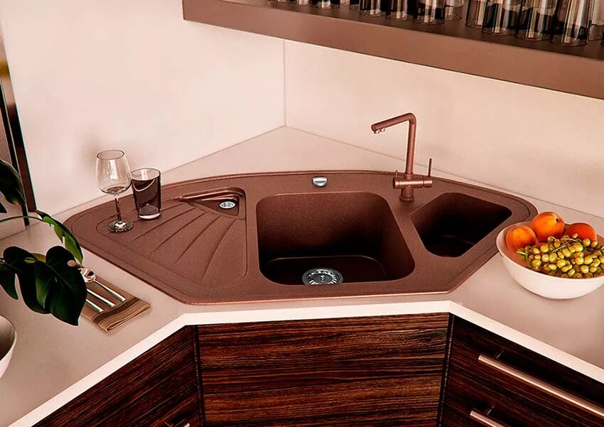 Кухонные мойки в углу фото Угловая мойка: все за и против