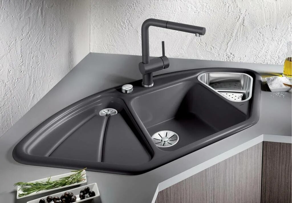 Кухонные мойки в углу фото Как правильно выбрать кухонную мойку Терем