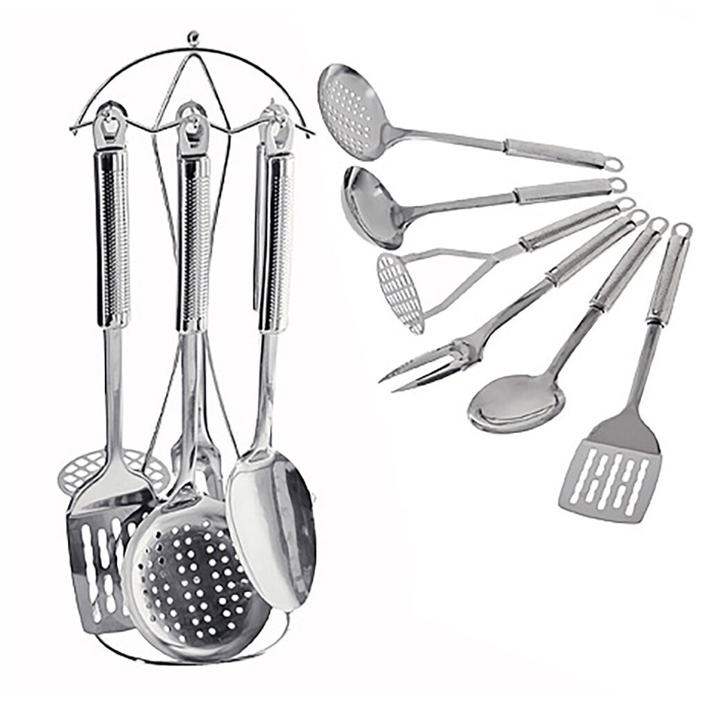 Кухонные наборы фото и цены Премиальный набор кухонных принадлежностей с подставкой / Набор кухонной посуды 