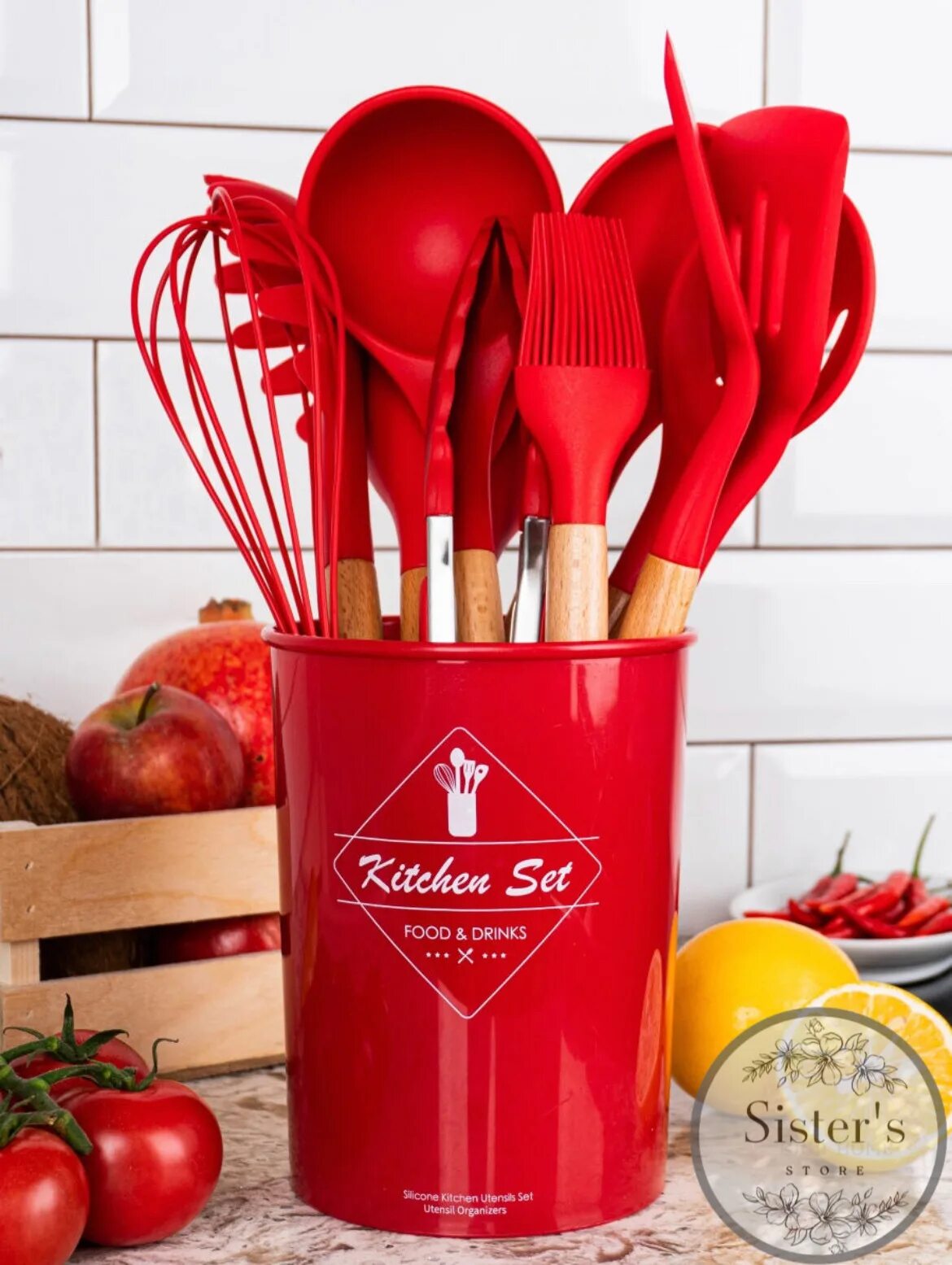 Кухонные наборы фото и цены Кухонный столовый набор из бамбука с подставкой / набор посуды для приготовления