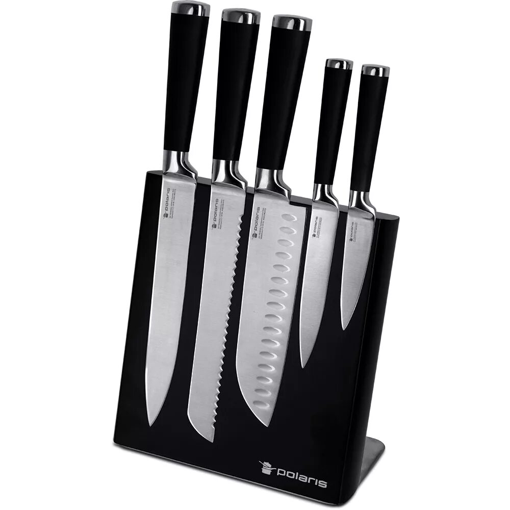 Кухонные ножи цены фото Набор ножей из нержавеющей стали на магнитной подставке Polaris SP-6SS - купить 