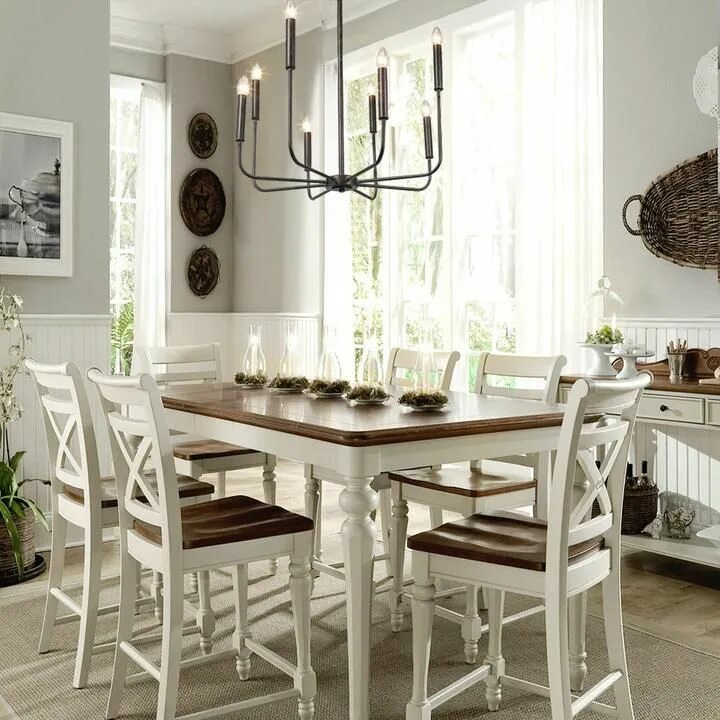 Кухонные обеденные фото Askrlessi 8-Light Chandelier Farmhouse chic dining room, Chic dining room, Dinin