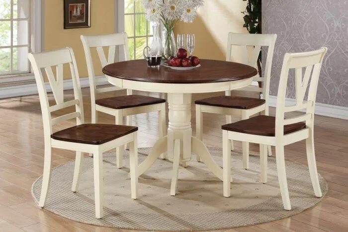 Кухонные обеденные столы фото Rubber wood veneer br/* Acacia Wood tabletop br/* 42" round br/* Cherry/Cream Fi