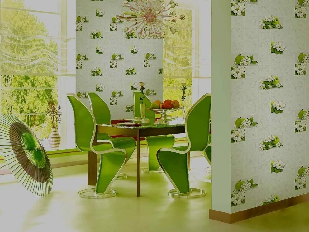 Кухонные обои для стен фото Фокс 8186 в Яблоневый цвет ВИНИЛ (м) голубой