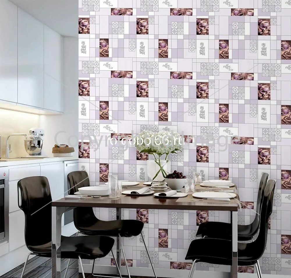 Кухонные обои для стен моющиеся фото Коллекция Саратовские обои Латте в интерьере