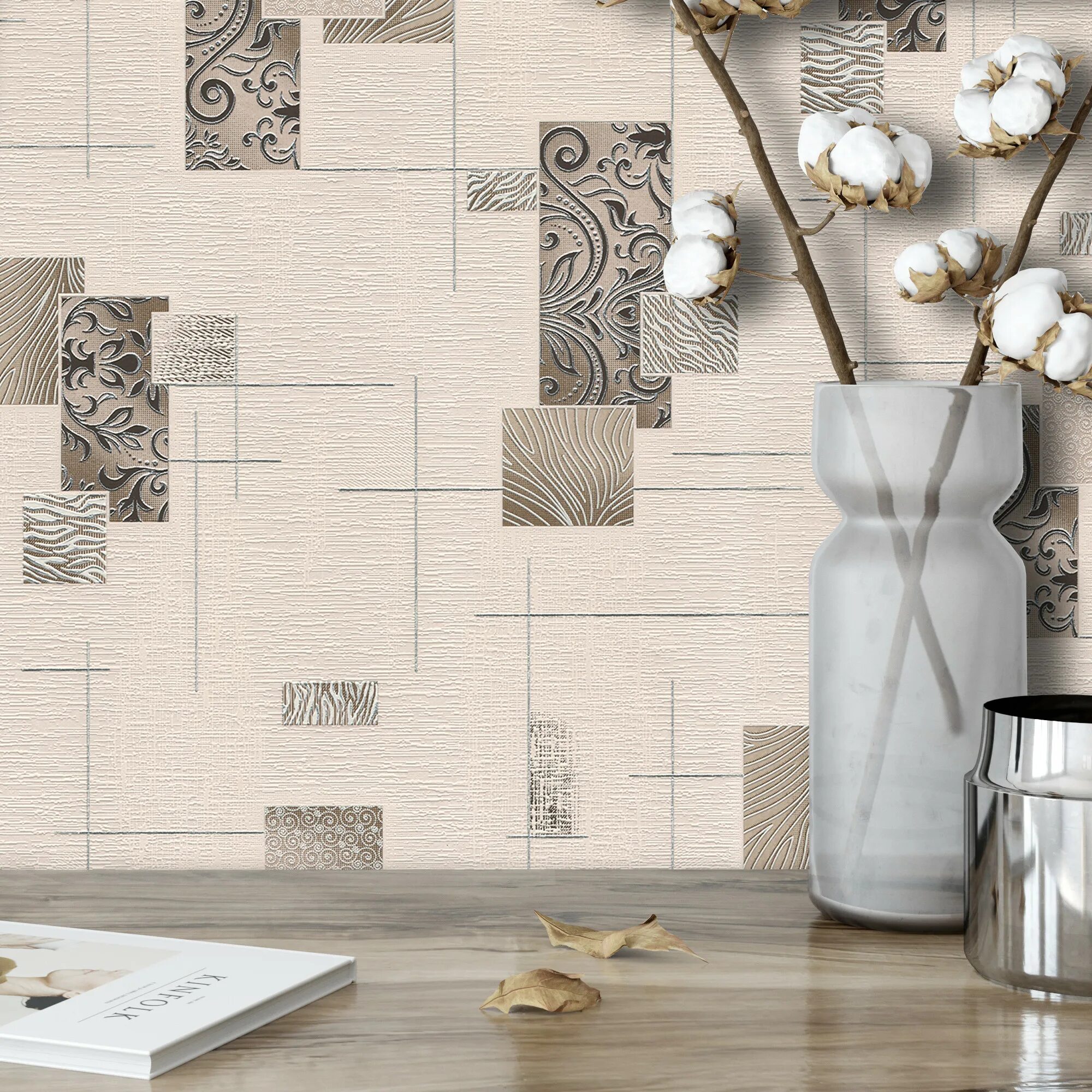 Кухонные обои для стен моющиеся фото Обои виниловые Плитка бежевые 0.53 м 0210-1 - купить в Алматы по цене 2110 тенге