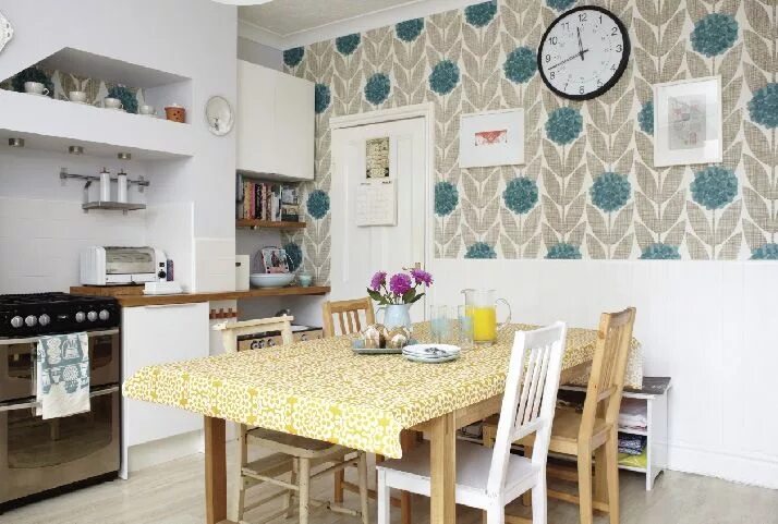 Кухонные обои для стен в интерьере 100 лучших идей: современные обои 2019 для кухни на фото Retro home, Retro kitch