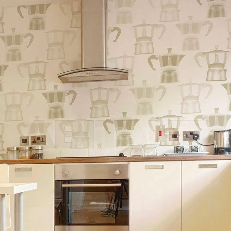 Кухонные обои для стен в интерьере Однотонные обои: для стен с рисунком, фото в интерьере, бумажные бежевые, винило