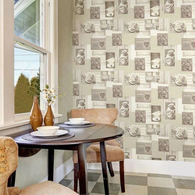 Кухонные обои в интерьере фото Обои ЭЛИЗИУМ Бистро 900900 Бежевый