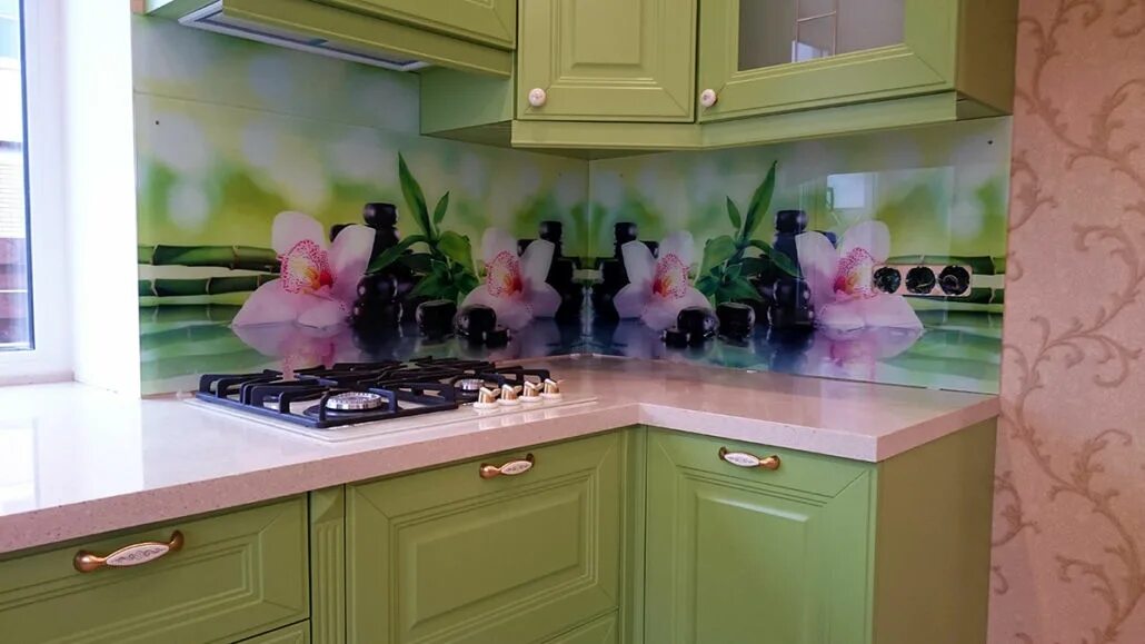 Кухонные панели фото цена Фартук для зеленой кухни - ООО "Плитек"