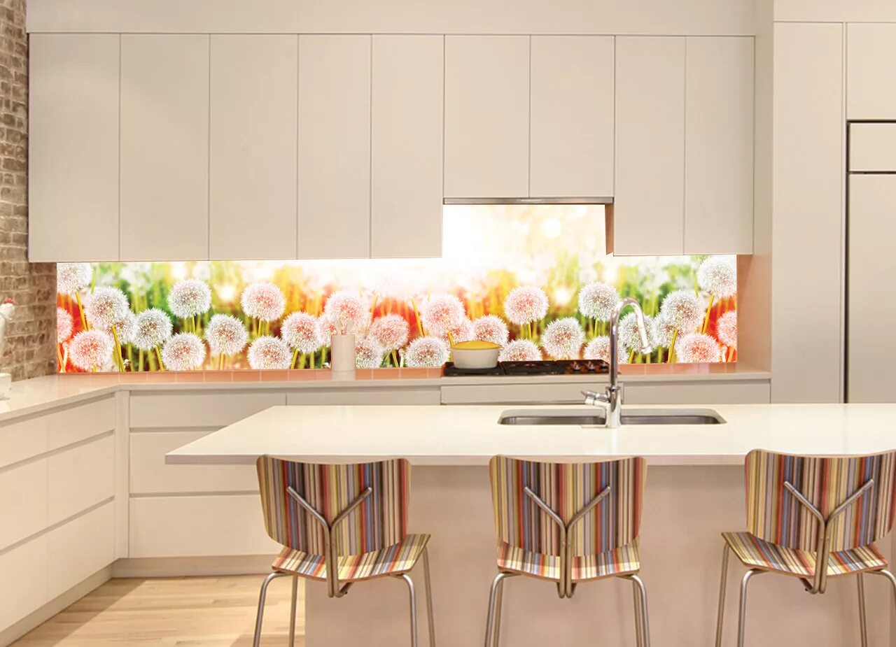 Кухонные панели на стену фото Кухонный Фартук Одуванчики Кульбабки Фотопечать Наклейка на Стеновую Панель для 