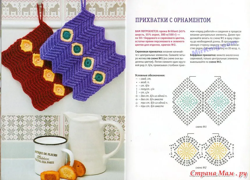 Кухонные прихватки вязаные крючком со схемами Красивые прихватки крючком со схемами Вяжу ручками-крючками Виктория Битарова Дз