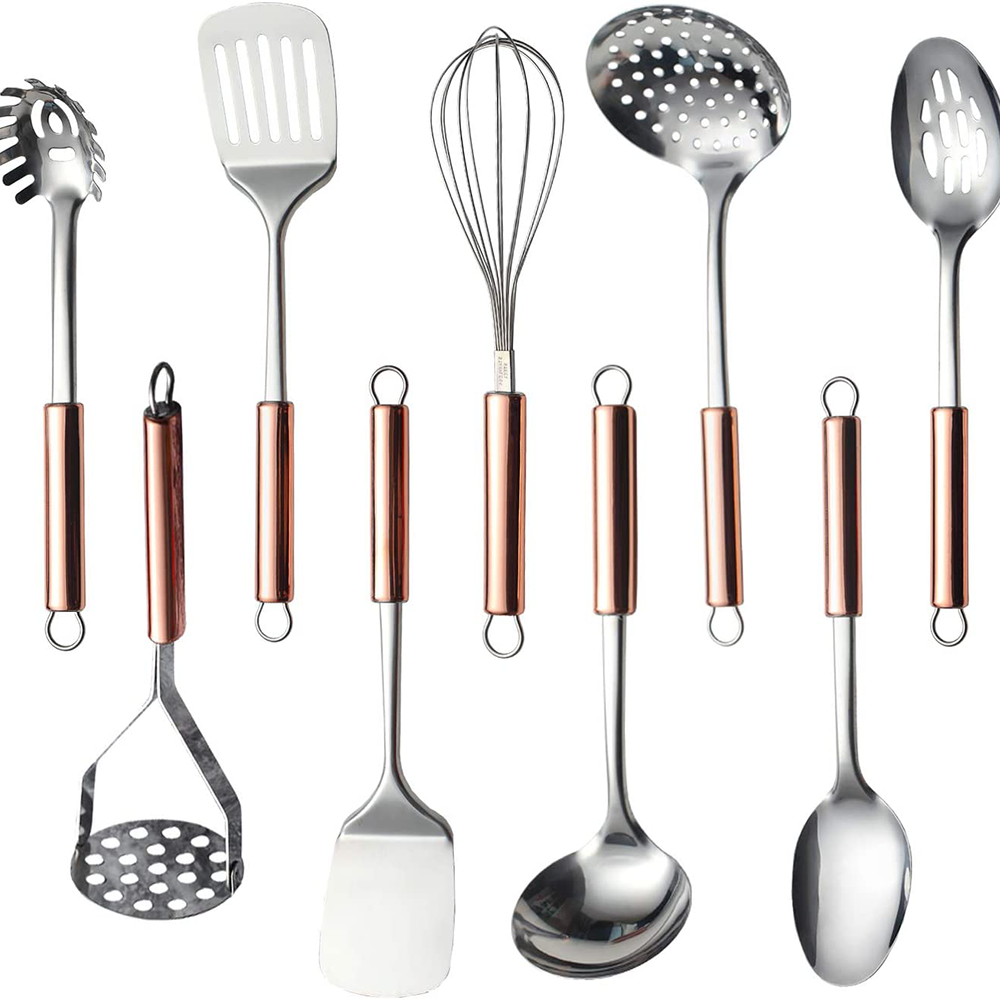 Кухонные принадлежности и аксессуары фото wholesale home eco-friendly copper handle stainless kitchen spoon utensils set c