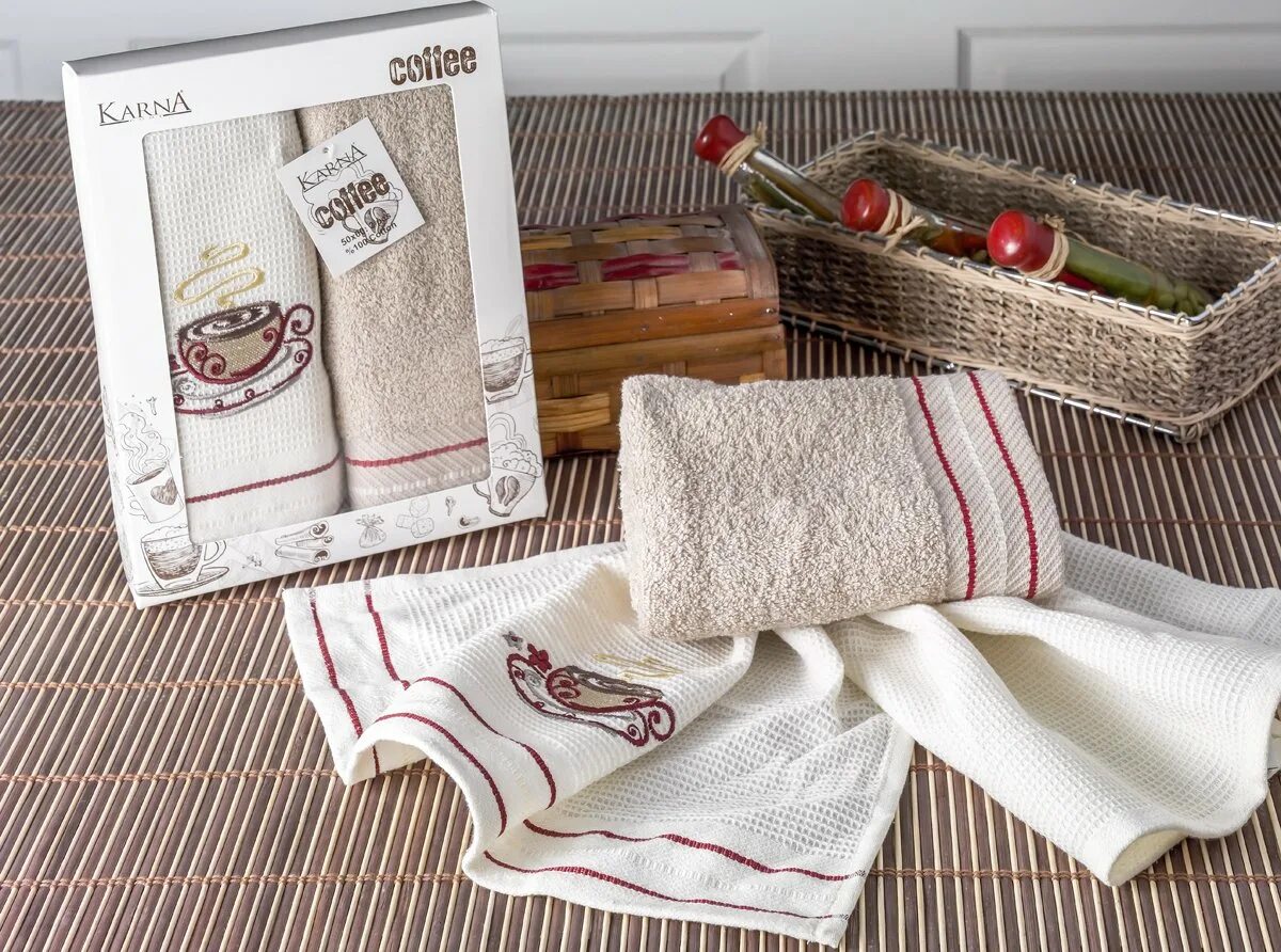 Кухонные салфетки фото Набор кухонных салфеток в коробке "KARNA DROW COFFE", v1, 50*60 см - 2 шт купить