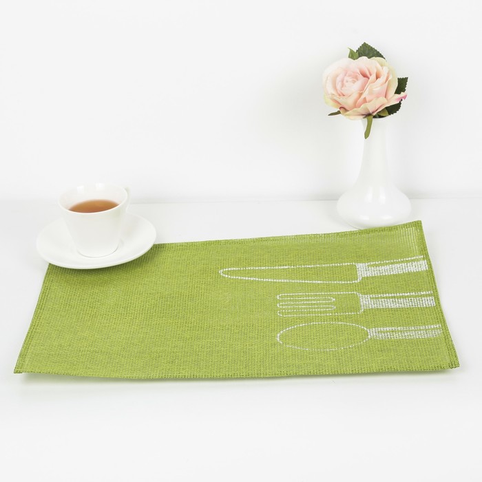 Кухонные салфетки фото Салфетка кухонная "Столовые приборы" 45х30 см, цвет зеленый (1081772k) купить в 