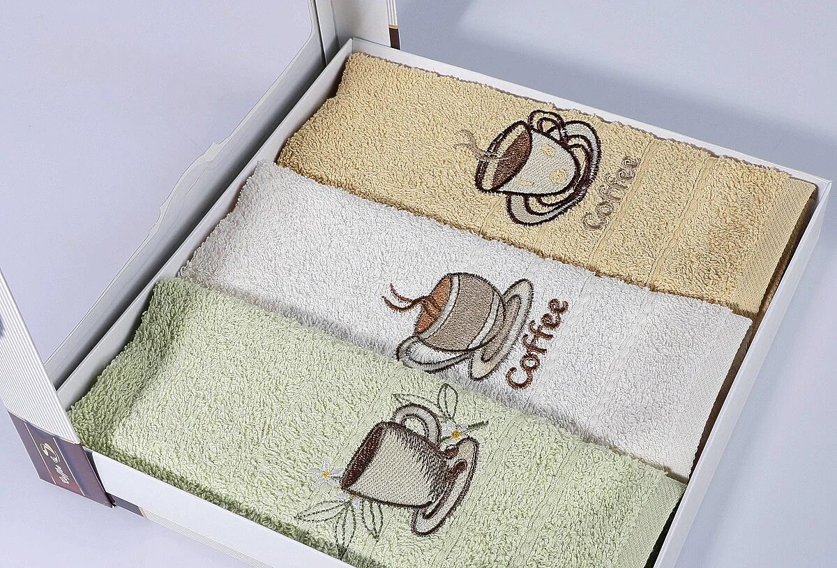 Кухонные салфетки фото Комплект кухонных махровых полотенец с вышивкой, бежевый купить от 416 руб в инт