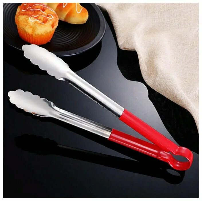 Кухонные щипцы фото Кухонные щипцы, 1 шт, красный, 24 см, металлические, кулинарные щипцы - купить п