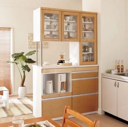 Кухонные шкафы фото для маленькой кухни Shelf colours and use of glass Living room partition design, Kitchen room design
