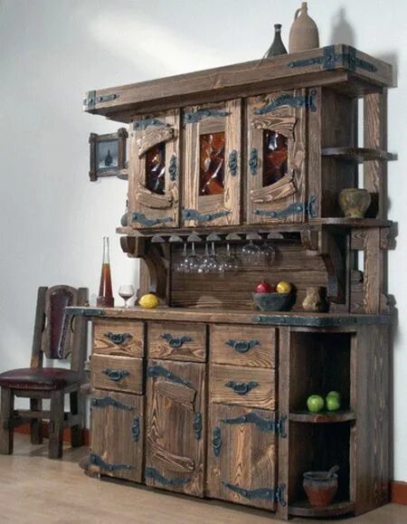 Кухонные шкафы из дерева под старину фото Интерьер кухни с буфетом под старину: фото идеи Rustic kitchen cabinets, Rustic 