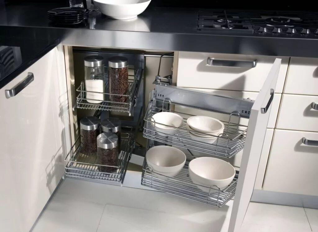 Кухонные шкафы наполнение варианты фото Комплект магического угла Smart Corner, правый, с выдвижными секциями и встроенн