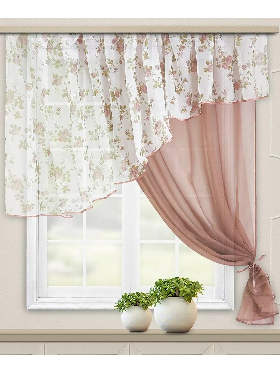 Кухонные шторы 2024 фото Комплект штор для кухни Византия 280*160 какао прав. купить в интернет-магазине 