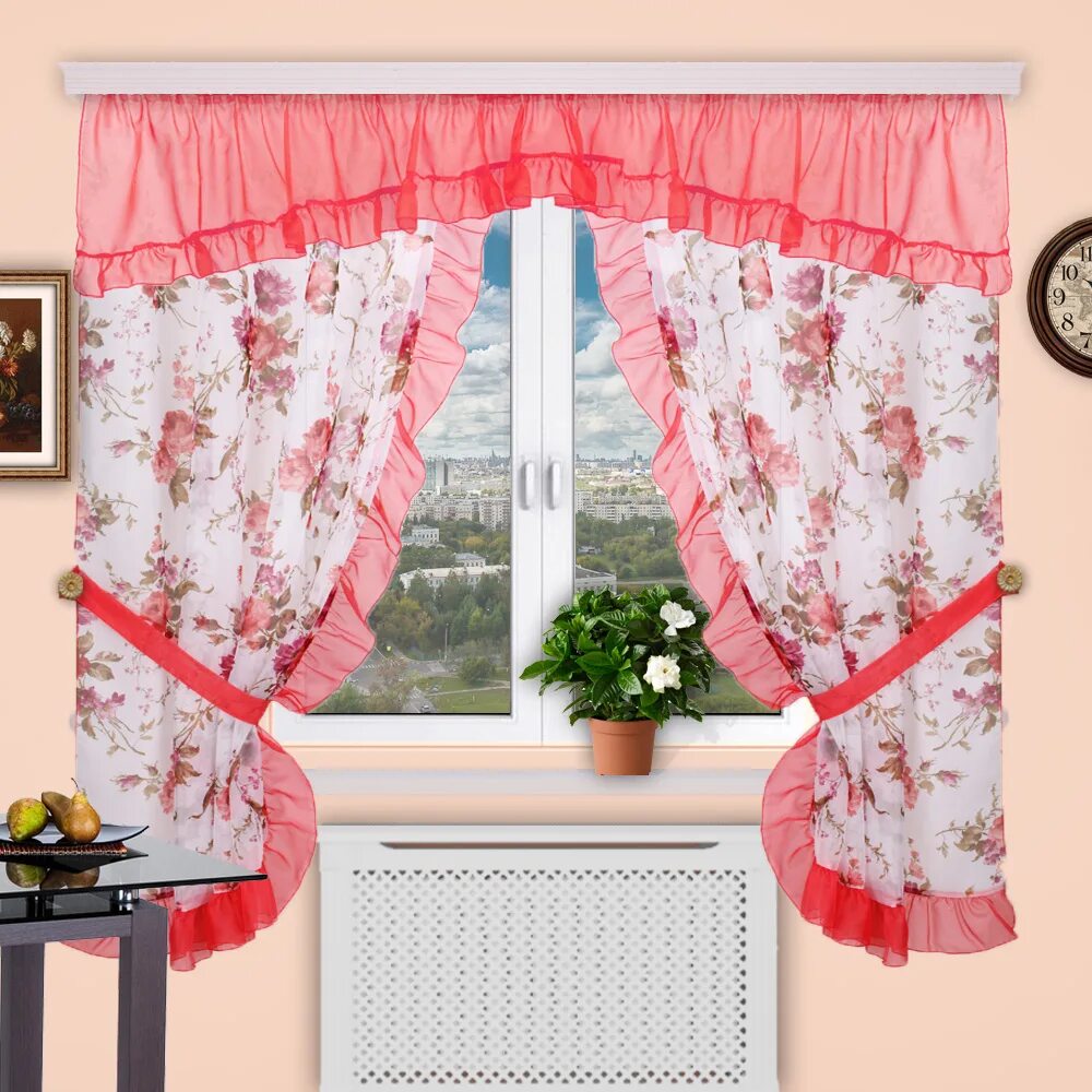 Кухонные шторы 2024 фото Штора классическая Синель 4655 150x180 см красная 270 - купить в Москве, цены в 