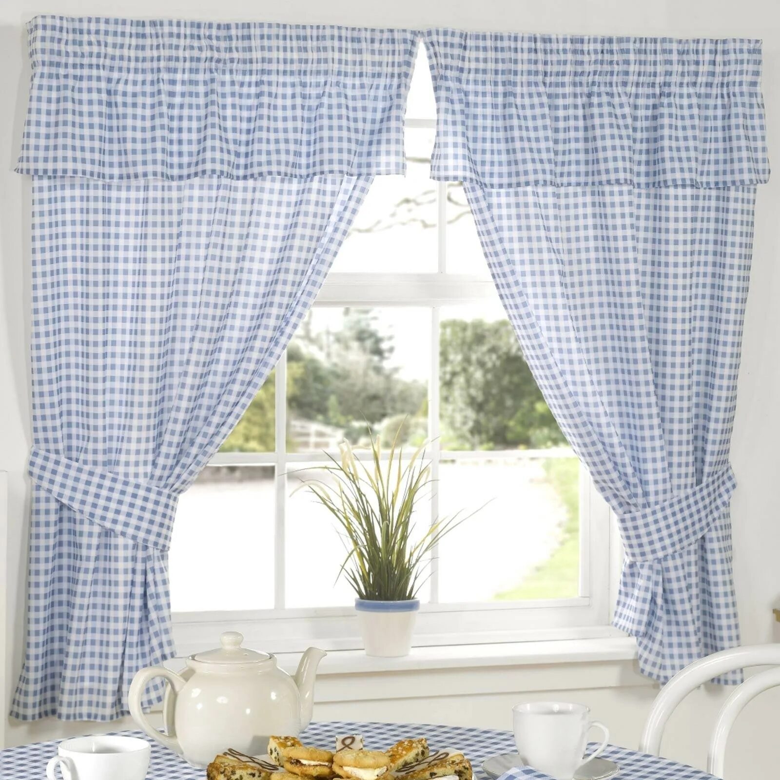Кухонные шторы 2024 фото Gingham Kitchen Curtain Sets Molly Checked Ready Made Pencil Pleat Curtains Pair