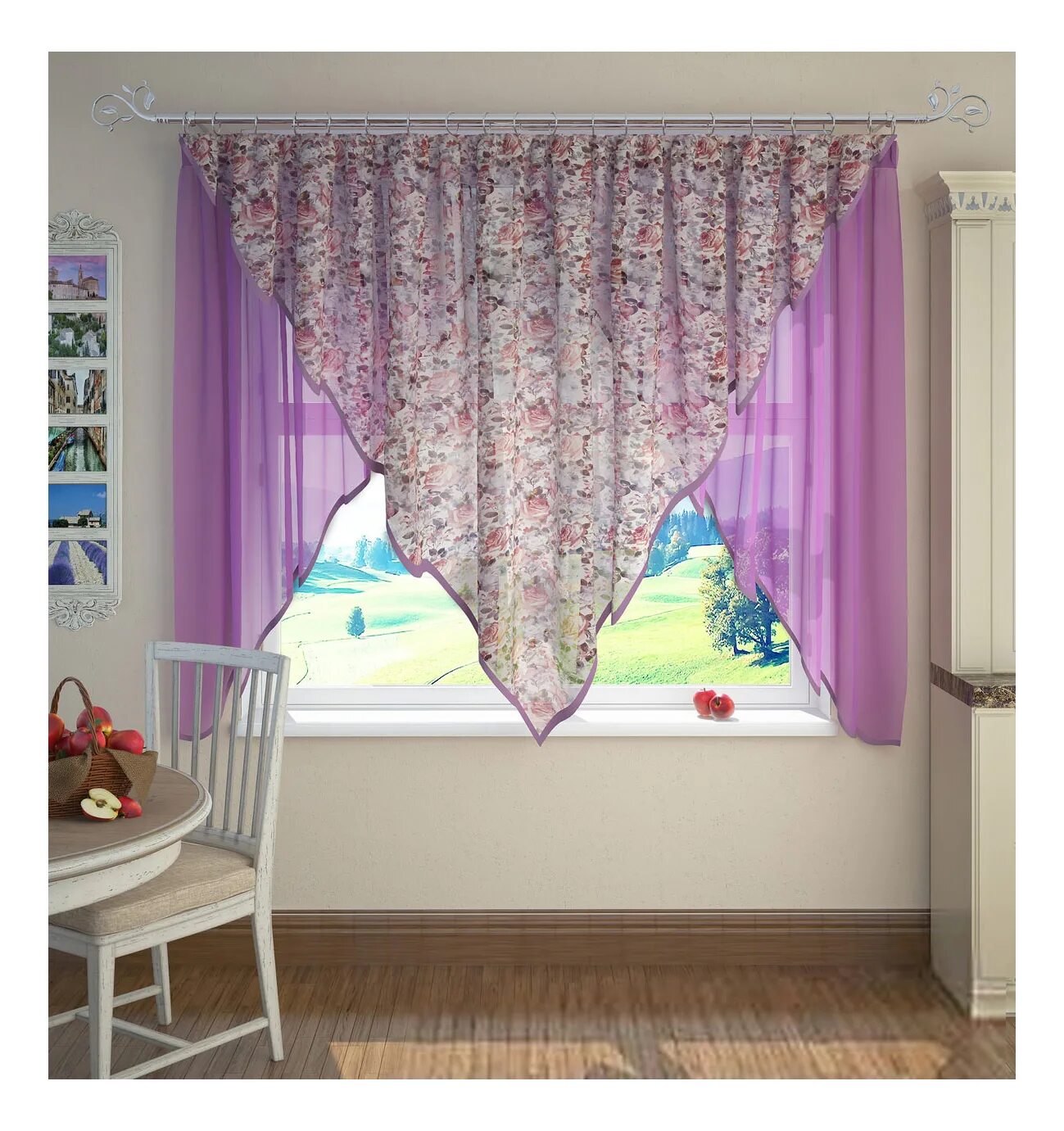 Кухонные шторы до подоконника на валберис фото Штора классическая ARCODORO 219225 300x260 см сиреневая - купить в Москве, цены 