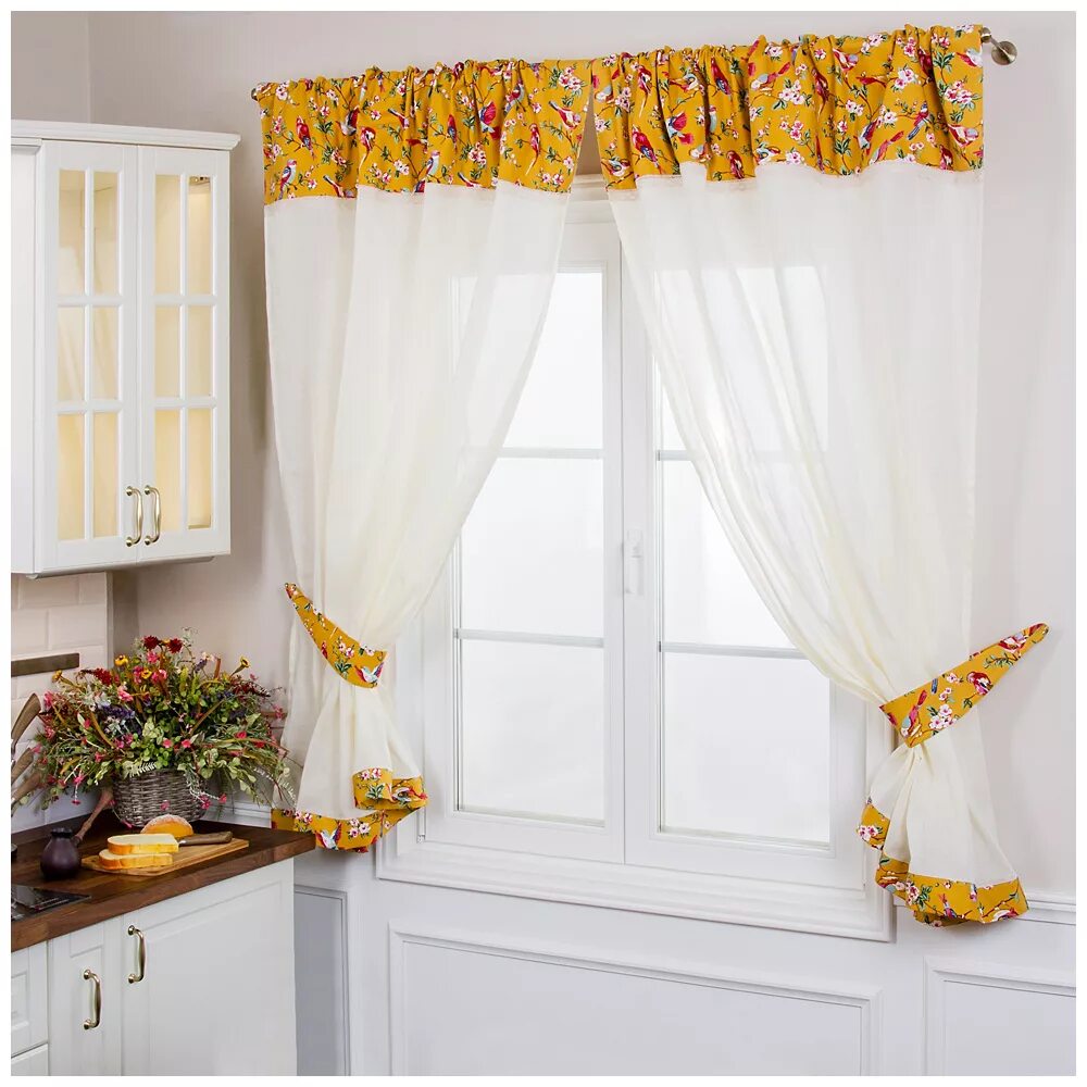 Кухонные шторы фото Купить штора кухонная с подхватам "авантаж" 145х180 см (горчица/шампань) в интер