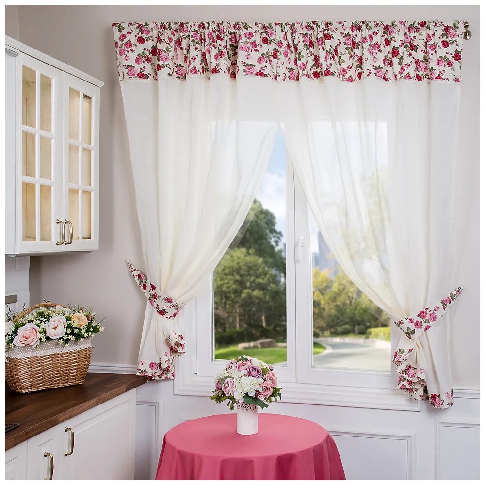 Кухонные шторы фото Комплект штор SANTALINO sno385994 180х145см,, Хлопок купить по низкой цене с дос