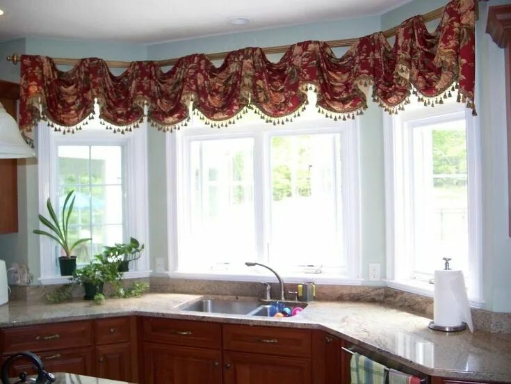 Кухонные шторы на большое окно фото 72" kitchen bay window - Google Search (With images) Kitchen curtain designs, Ki