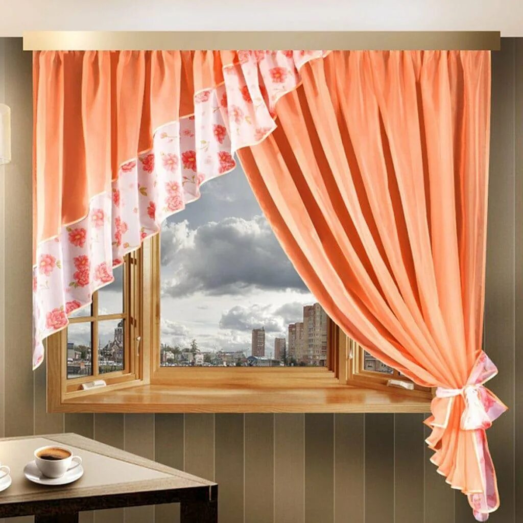 Кухонные шторы на большое окно фото Кухонные шторы углы - 4sofa.ru