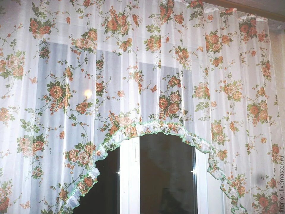 Кухонные шторы своими руками фото Штора Арка на кухню Оранжевые цветы в интернет-магазине на Ярмарке Мастеров Штор