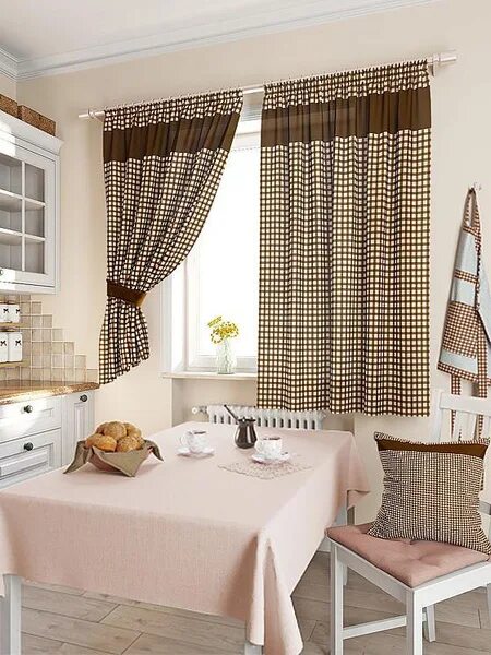 Кухонные шторы в интерьере Штора для кухни AT HOME 920_2 180х150см, бежевый, Габардин, Вуаль купить по низк