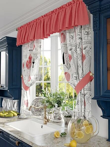 Кухонные шторы в интерьере Купить комплект штор "Ассемина" белый, темно-серый, светло-серый, малиновый, кор