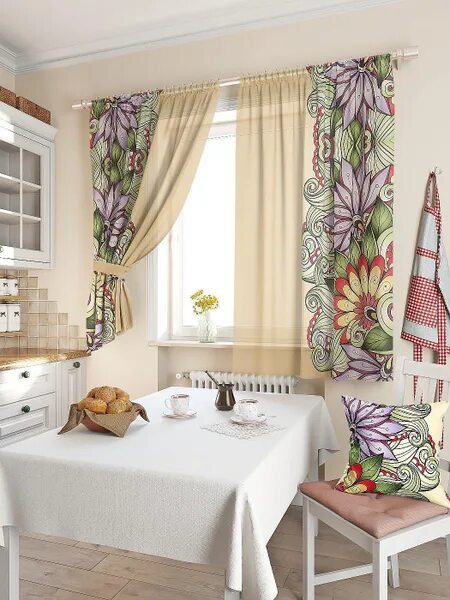 Кухонные шторы в интерьере Тюль AT HOME 930 кухонная_2, Вуаль, 181х150 см - купить в интернет-магазине OZON