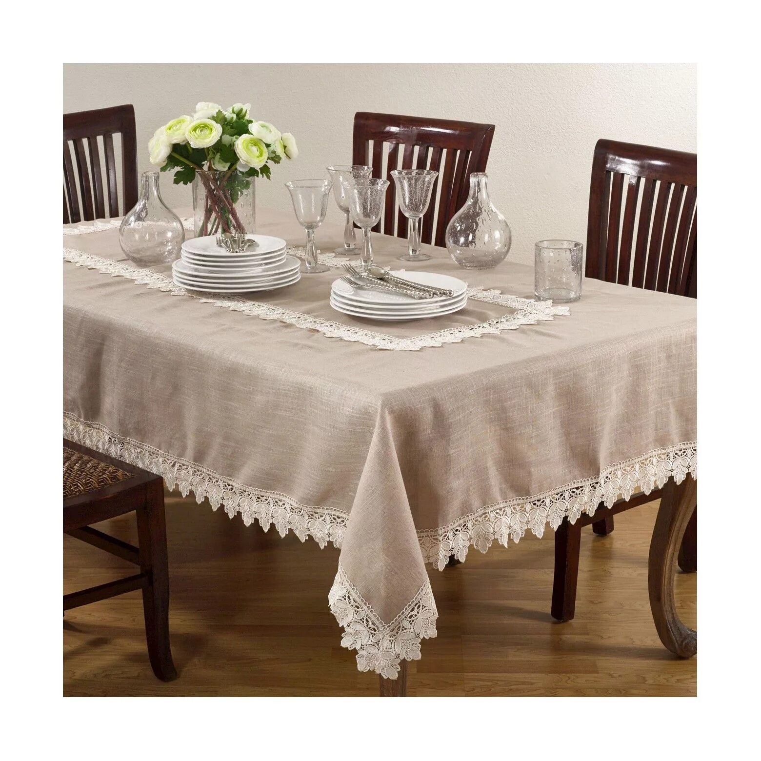 Кухонные скатерти фото Lace Trimmed Tablecloth Table cloth, Dining table in kitchen, Table linens
