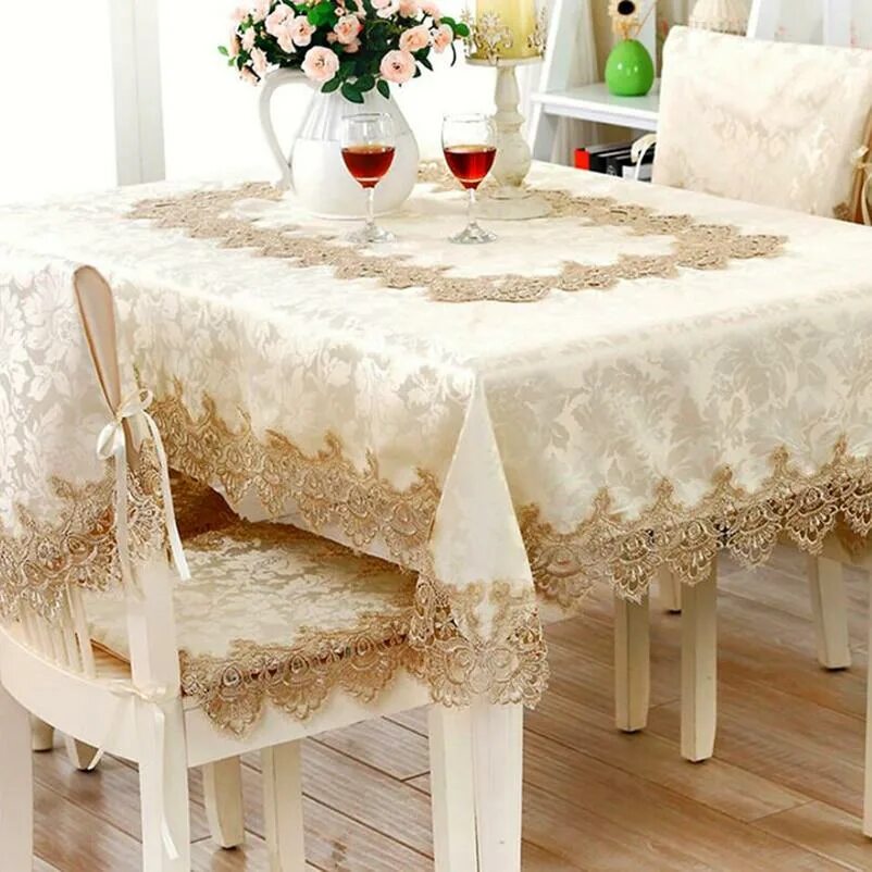 Кухонные скатерти фото Wedding Lace Tablecloths Jacquard Table Cloth Dustproof For Dining Room Table Ru