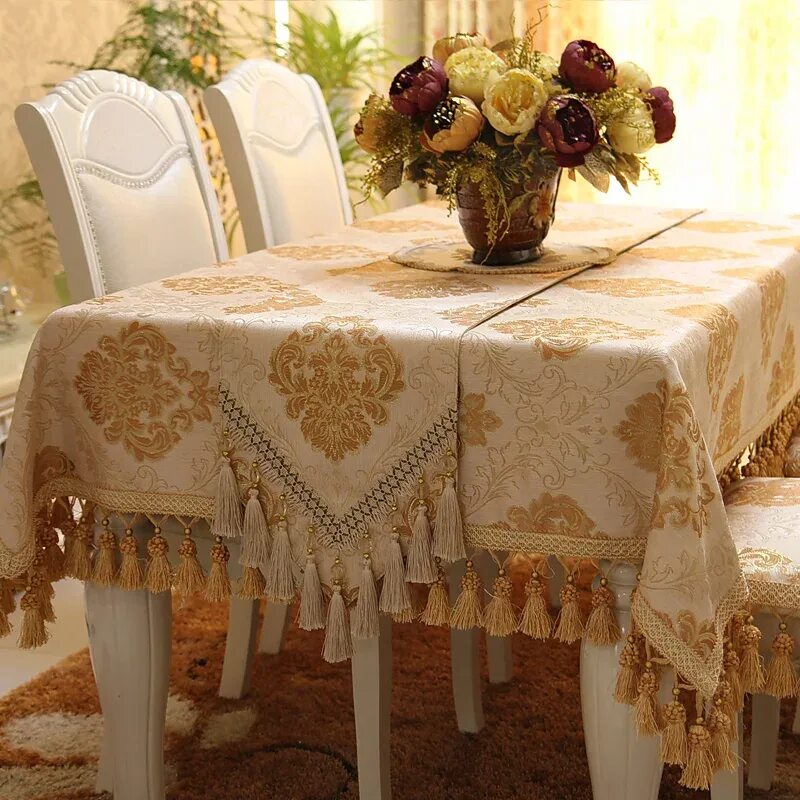 Кухонные скатерти фото CURCYA Luxury European Style Brown Table Cloth for Formal Dinning Tables / Top Q