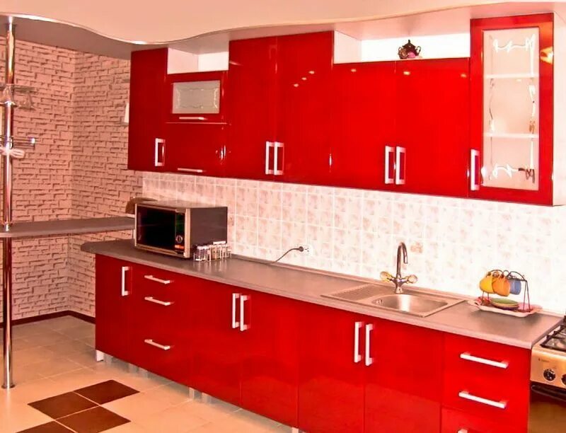 Кухонные стенки фото Заказать красную кухню Коралл в студии мебели Зеус