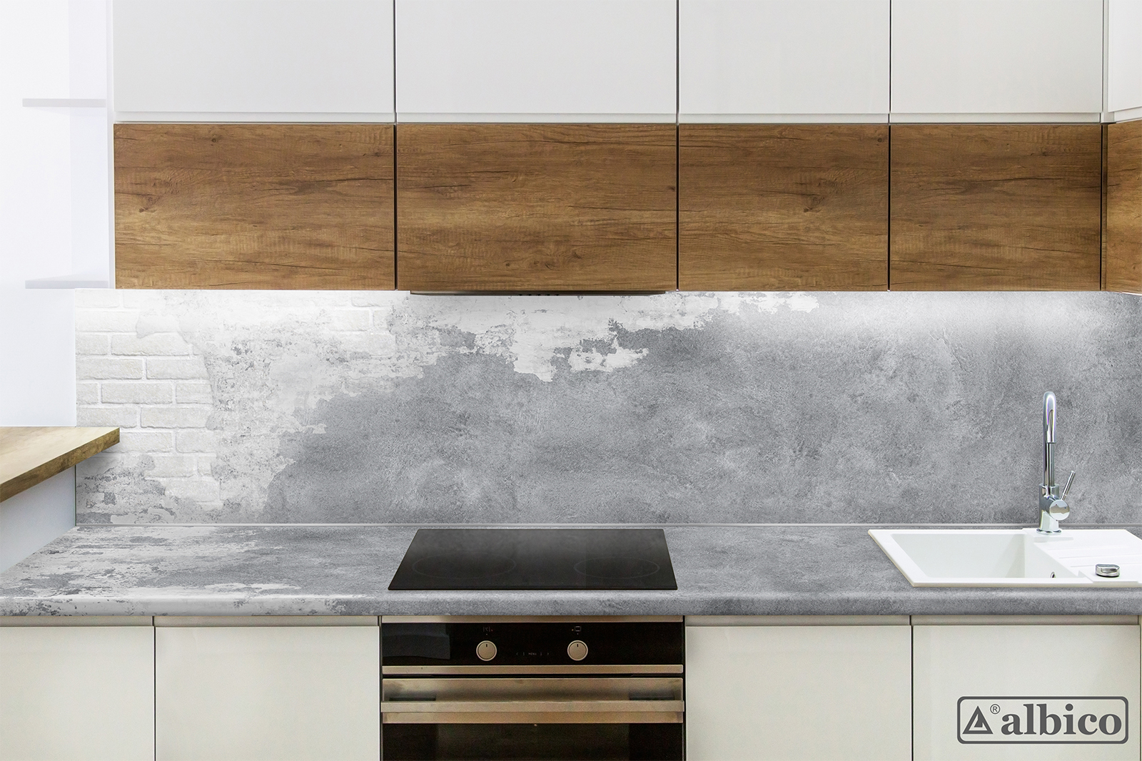 Кухонные столешницы и фартуки фото Фартук и столешница в едином стиле Альбико А 02