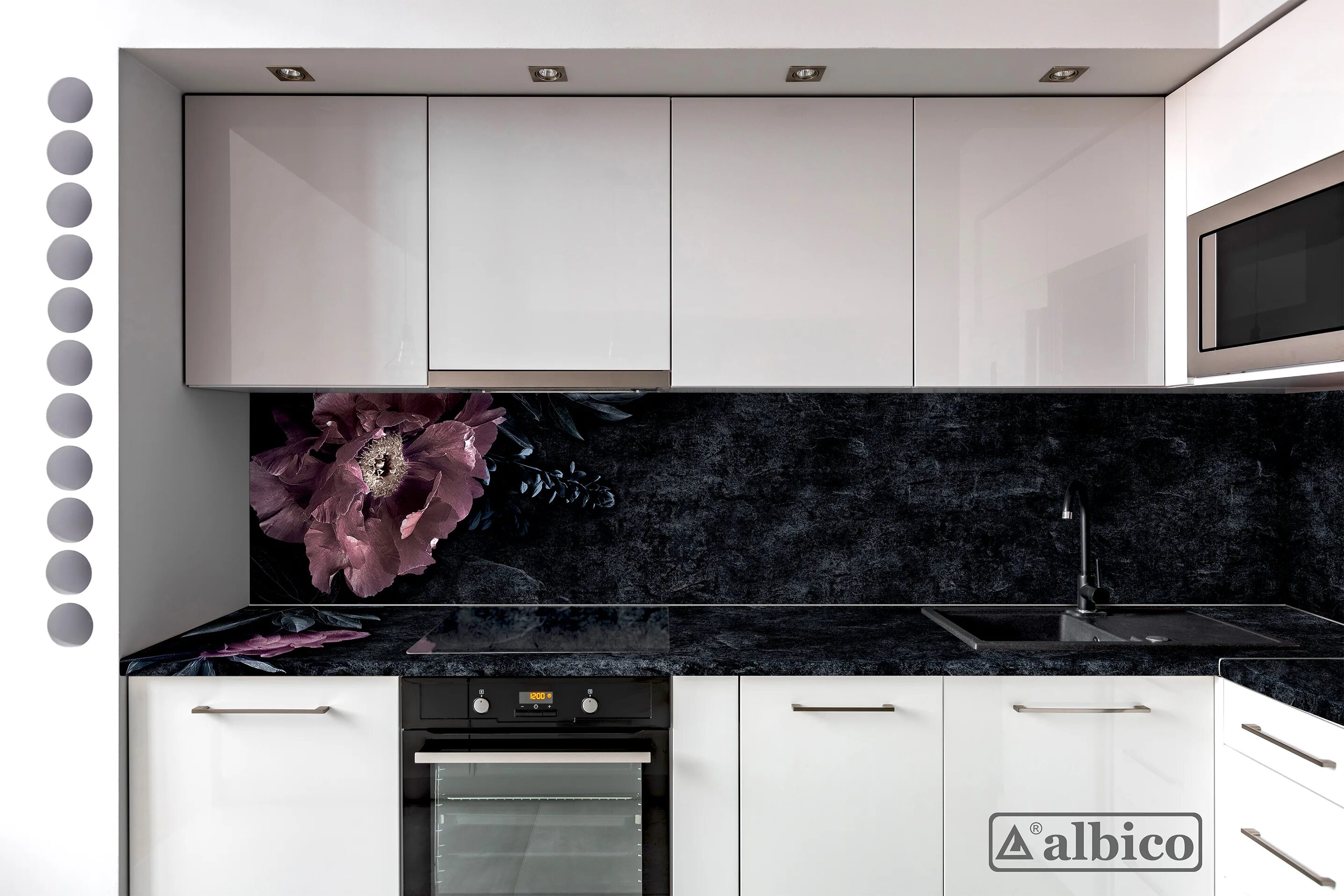 Кухонные столешницы и фартуки фото Фартук и столешница в едином стиле Альбико А 06