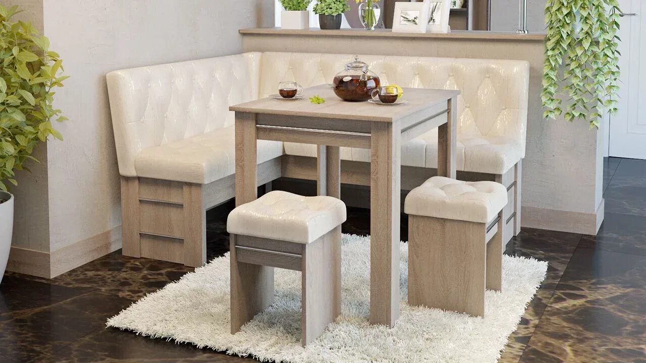 Кухонные столы и диваны фото Кухонный уголок Парма МФ-109.012 Дуб сонома трюфель/экокожа светлая купить в Нов