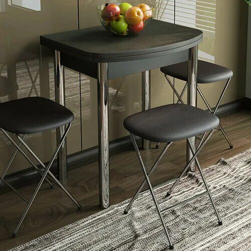 Кухонные столы маленькие фото Стол обеденный раскладной Лион мини Венге/Хром 70х55х76 - купить в интернет-мага