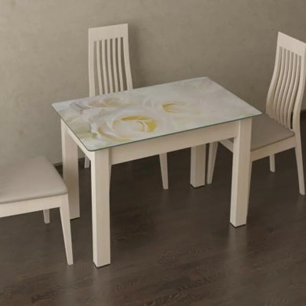 Кухонные столы пенза фото Стол обеденный "Ланч" фотопечать белые розы купить в Svp-mebel.ru Цена 3100 рубл