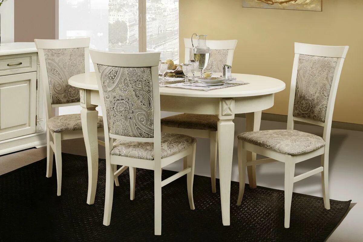 Кухонные столы пинскдрев фото Белый стол из массива дуба Верди 10 и стулья