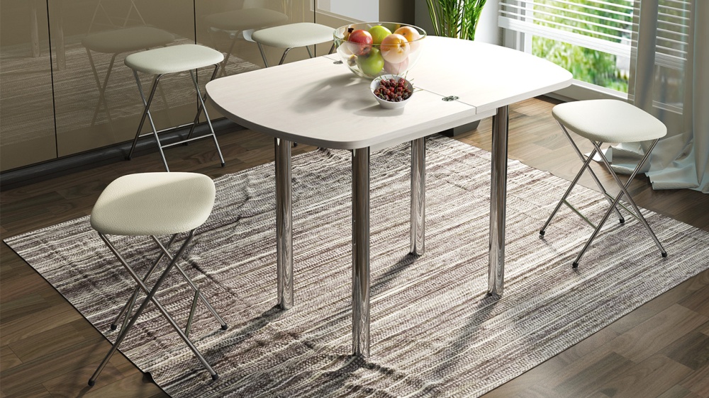 Кухонные столы раскладные для кухни фото Стол обеденный ТРИЯ Лион (мини) с хромированными ножками Дуб Белфорт tr61701 - к